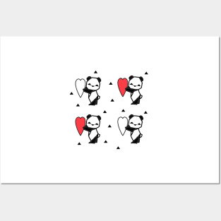 Origami Panda Heart Love Posters and Art